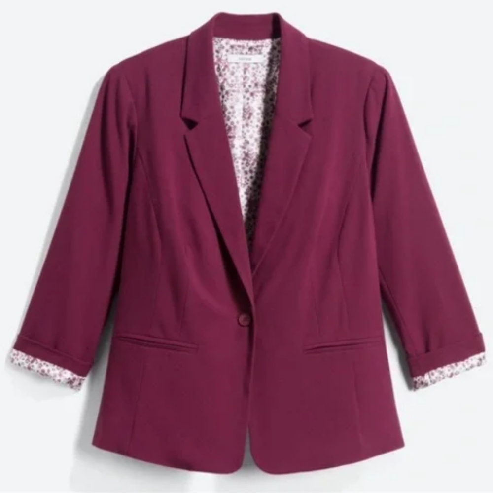 Kenzie Rebekah stretch Crepe floral lining Blazer burgundy small S NWT